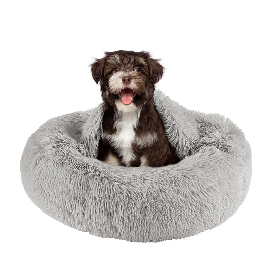 Donut Dog Bed with Hooded Blanket - Luna/Grey
