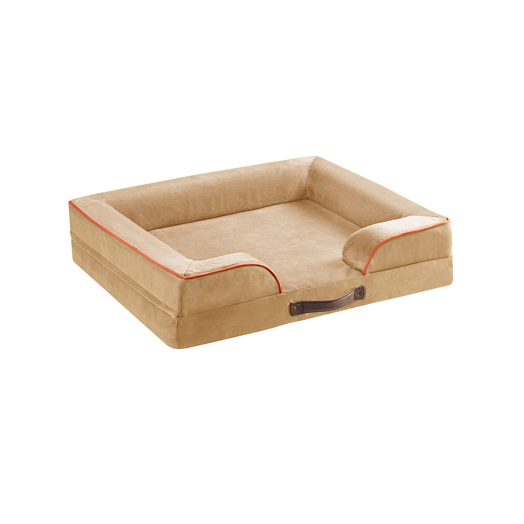 Orthopedic Dog Bed & Cat Bed | Dog Couch with Foam Bolster - Ally/Khaki