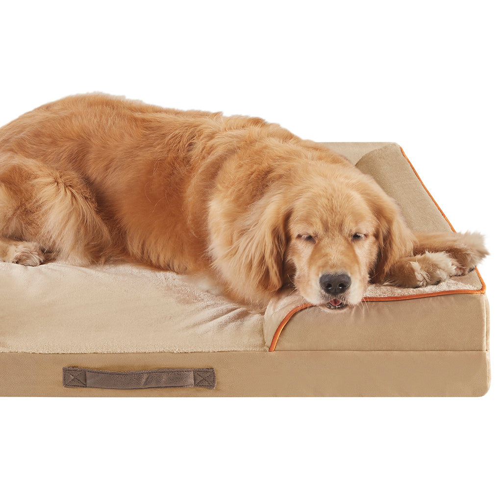 Orthopedic Dog Bed & Cat Bed | Dog Couch with Foam Bolster - Ally/Khaki