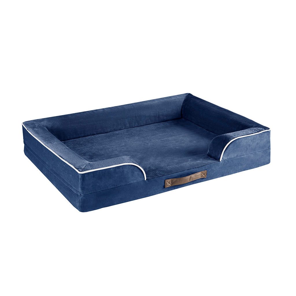 Orthopedic Dog Bed & Cat Bed | Dog Couch with Foam Bolster - Ally/Navy