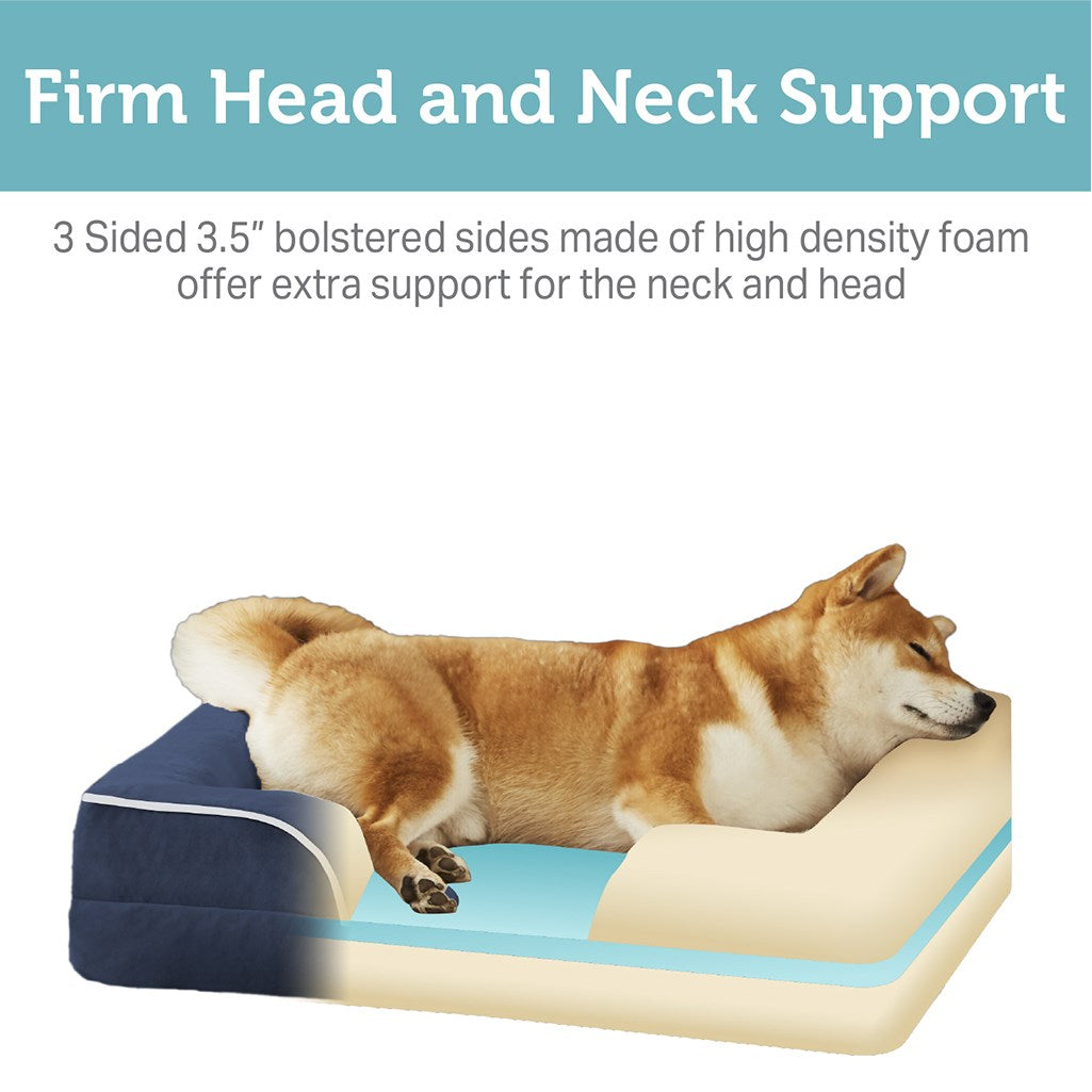 Orthopedic Dog Bed & Cat Bed | Dog Couch with Foam Bolster - Ally/Navy